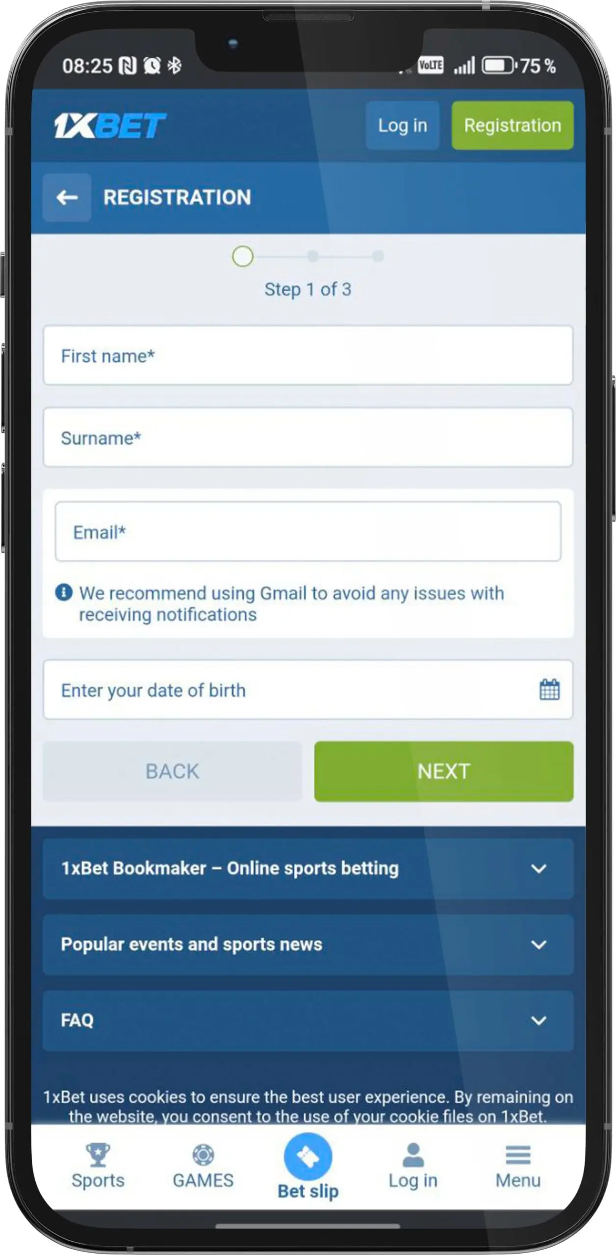 1xBet Regsitration